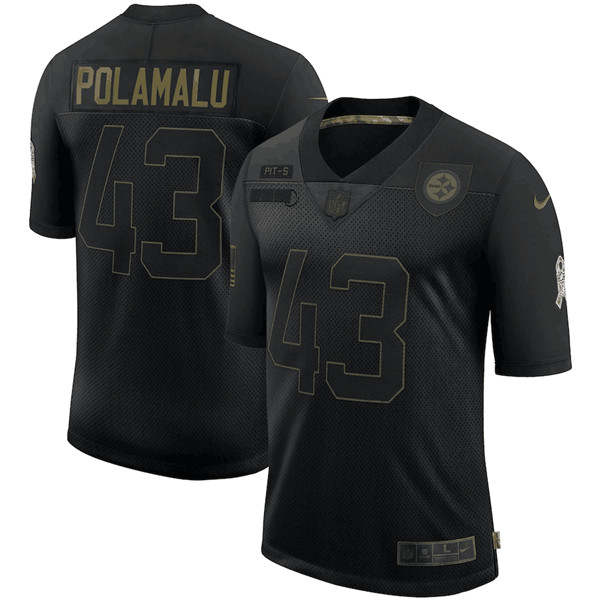 Men's Pittsburgh Steelers #43 Troy Polamalu Black NFL 2020 Salute To Service Limited Stitched Jersey
